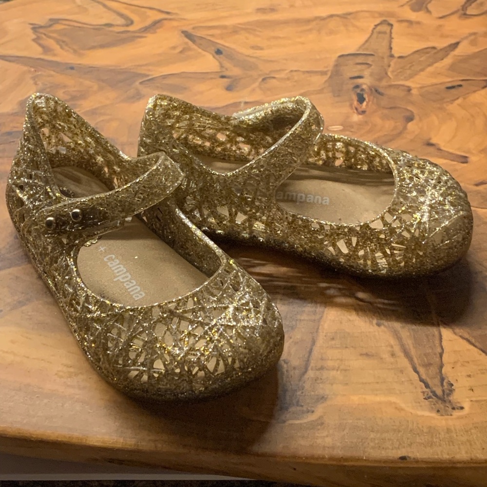 Mini Melissa + Cabana Gold Sparkle Mary Jane Jellies Size 6 Toddler